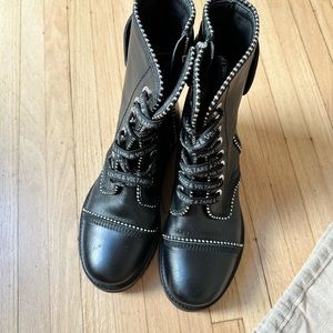 Zadig & Voltaire Black Leather Combat Boots with Silver Studs.